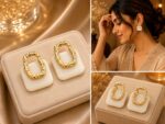 Gold Earrings for Women - Oval Shiny Hollow Design with Textured Surface for Everyday - Image 2