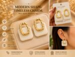 Gold Earrings for Women - Oval Shiny Hollow Design with Textured Surface for Everyday - Image 3
