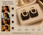 Brown Grid Patterned Earrings with Gold Metal Frame for Women - Fashion Statement for Everyday and Party Occasions - Image 3