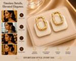 Gold Earrings for Women - Oval Shiny Hollow Design with Textured Surface for Everyday - Image 6