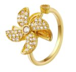 Gold Flower Ring with Cubic Zirconia Stones for Women - Floral Design, Adjustable Gold Band, Sparkling Party Jewelry