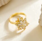 Gold Flower Ring with Zirconia Stones for Women - Formal Ethnic Jewelry for Wedding, Party, and Occasions