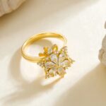 Gold Flower Ring with Zirconia Stones for Women - Formal Ethnic Jewelry for Wedding, Party, and Occasions
