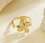 Gold Flower Ring with Cubic Zirconia Stones for Women - Floral Design, Adjustable Gold Band, Sparkling Party Jewelry - Image 4