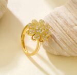 Gold Ring with Floral Design and Stone Setting for Women - Formal Occasions and Weddings - Image 3