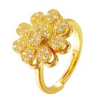 Gold Ring with Floral Design and Stone Setting for Women - Formal Occasions and Weddings