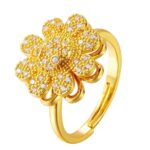 Gold Ring with Floral Design and Stone Setting for Women - Formal Occasions and Weddings