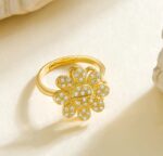 Gold Ring with Floral Design and Stone Setting for Women - Formal Occasions and Weddings - Image 2