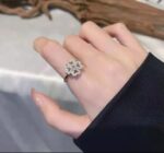 Gold Diamond Ring with Floral Design, White and Gold Color, Ornate Velvet Box for Women Engagement, Wedding and Gifting Occasions - Image 2