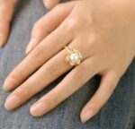 Gold Pearl Ring with Clear Gemstones and Thick Gold Setting for Women - Formal Occasions - Image 3