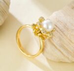 Gold Pearl Ring with Clear Gemstones and Thick Gold Setting for Women - Formal Occasions - Image 2