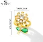 Gold Flower Ring with Green Stones - Gold-Plated Metal, Floral Design, Clear Center Stones, Fashion Jewelry for Women - Image 3