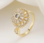 Gold Plated Ring with Imitation Stones - Sunburst Design for Women, Fashion Jewelry for Party & Formal Occasions