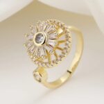 Gold Plated Ring with Imitation Stones - Sunburst Design for Women, Fashion Jewelry for Party & Formal Occasions