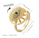 Gold Plated Ring with Eye Design and Sunburst Pattern in Blue and Black Stones for Women - Image 2