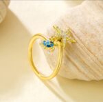 Gold Plated Starfish and Turtle Ring with Blue and White Stones for Women Casual Beach Outfits - Image 4