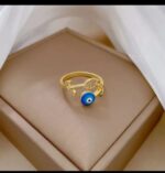 Gold Plated Evil Eye Ring with Blue and White Eye Design for Women - Adjustable Fashion Jewelry for Casual Wear - Image 4