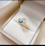 Gold Plated Evil Eye Ring with Blue and White Eye Design for Women - Adjustable Fashion Jewelry for Casual Wear - Image 3