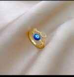 Gold Plated Evil Eye Ring with Blue and White Eye Design for Women - Adjustable Fashion Jewelry for Casual Wear - Image 2