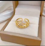 Gold Plated Flower Ring with Cubic Zirconia Stones for Women - Stackable Floral Design, Pinky Ring with Bow for Everyday, Party & Gifting - Image 2