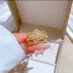 Gold Plated Flower Ring with Cubic Zirconia Stones for Women - Stackable Floral Design, Pinky Ring with Bow for Everyday, Party & Gifting