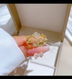 Gold Plated Flower Ring with Cubic Zirconia Stones for Women - Stackable Floral Design, Pinky Ring with Bow for Everyday, Party & Gifting