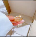 Gold Ring with Pearls and Stones - Double-Layered Band with White and Gold Design for Women - Image 2