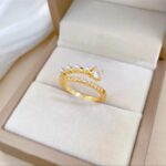 Gold Ring with Pearls and Stones - Double-Layered Band with White and Gold Design for Women
