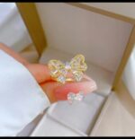 Gold Butterfly Ring with Clear Stones - Jewelry for Women, for Formal Events and Gifting - Image 3