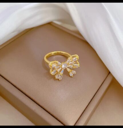 Gold Butterfly Ring with Clear Stones - Jewelry for Women, for Formal Events and Gifting