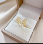 Gold Butterfly Ring with Clear Stones - Jewelry for Women, for Formal Events and Gifting - Image 4
