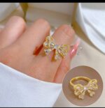 Gold Butterfly Ring with Clear Stones - Jewelry for Women, for Formal Events and Gifting - Image 2