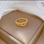 Gold Plated Chain Ring with Small Stones for Women - Jewelry for Parties and Gifting