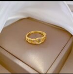 Gold Plated Chain Ring with Small Stones for Women - Jewelry for Parties and Gifting