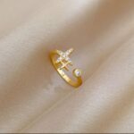 Gold Plated Star Shaped Ring with Diamond for Women, Modern Fashion Jewelry for Party and Everyday Wear