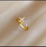 Gold Plated Star Shaped Ring with Diamond for Women, Modern Fashion Jewelry for Party and Everyday Wear