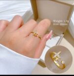 Gold Plated Star Shaped Ring with Diamond for Women, Modern Fashion Jewelry for Party and Everyday Wear - Image 2