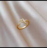 Gold Plated Star Shaped Ring with Diamond for Women, Modern Fashion Jewelry for Party and Everyday Wear - Image 3