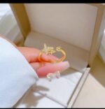 Gold Plated Star Shaped Ring with Diamond for Women, Modern Fashion Jewelry for Party and Everyday Wear - Image 4