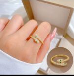 Gold Plated Snake Ring with Green and White Stones for Women - Fashion Jewelry for Party, Gift, and Everyday Wear - Image 2