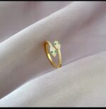 Gold Plated Snake Ring with Green and White Stones for Women - Fashion Jewelry for Party, Gift, and Everyday Wear - Image 4