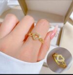 Gold Ring with Heart-shaped Design and Diamond-studded Loops for Women - Modern Jewelry for Gifting and Everyday Wear - Image 3