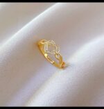 Gold Ring with Heart-shaped Design and Diamond-studded Loops for Women - Modern Jewelry for Gifting and Everyday Wear - Image 4