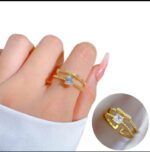 Gold Plated Ring with Stone for Women - Double Band Twist Design, White and Gold Color, Formal Jewelry for Engagement, Wedding & Gifting - Image 4