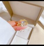 Gold Plated Ring with Stone for Women - Double Band Twist Design, White and Gold Color, Formal Jewelry for Engagement, Wedding & Gifting - Image 2