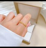 Gold Ring with Diamond Studs and Twist Design for Women - Shiny Finish, Open-Ended Band, Jewelry for Everyday and Formal Wear - Image 2