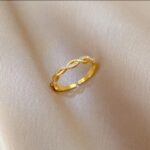 Gold Ring with Diamond Studs and Twist Design for Women - Shiny Finish, Open-Ended Band, Jewelry for Everyday and Formal Wear