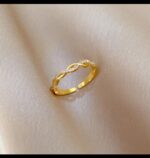 Gold Ring with Diamond Studs and Twist Design for Women - Shiny Finish, Open-Ended Band, Jewelry for Everyday and Formal Wear