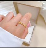 Gold Ring with Diamond Studs and Twist Design for Women - Shiny Finish, Open-Ended Band, Jewelry for Everyday and Formal Wear - Image 3