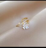 Gold Flower Ring with Cubic Zirconia Stones, Floral Design for Women, and Modern Jewelry for Everyday and Formal Occasions - Image 3